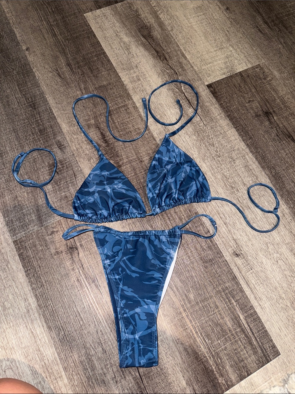 SHEIN Blue Camo Triangle String Bikini
